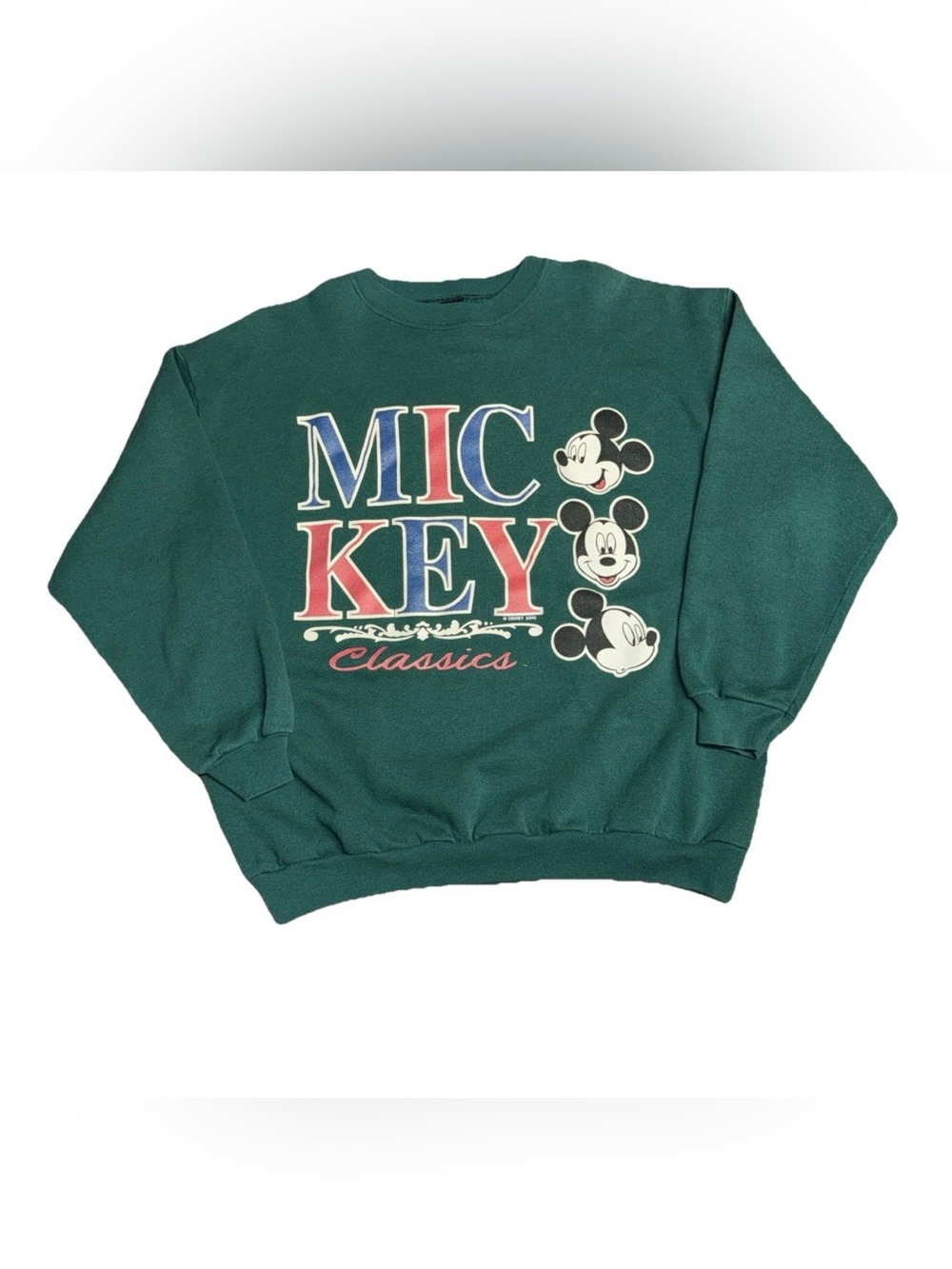 Vintage‎ 80s 90s Mickey Mouse Disney Classics Green Sweatshirt Size Large Flaw